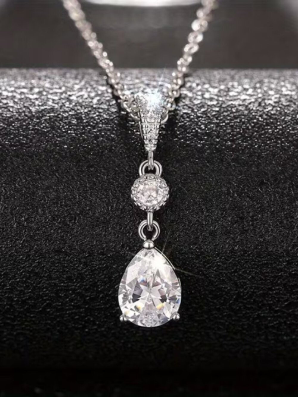 925 Sterling Silver Womens Hanging 2ct Diamond Pendant Necklace Ladies Jewelry